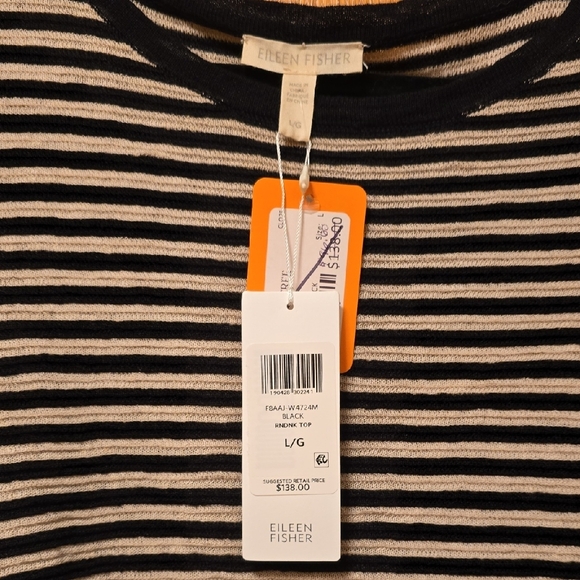 Eileen Fisher Black and Cream Striped Top - Picture 2 of 3